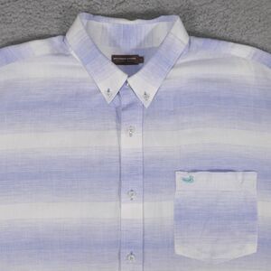 Southern Marsh Shirt Mens 2XL Blue White Short Sleeve Button Down Linen Blend
